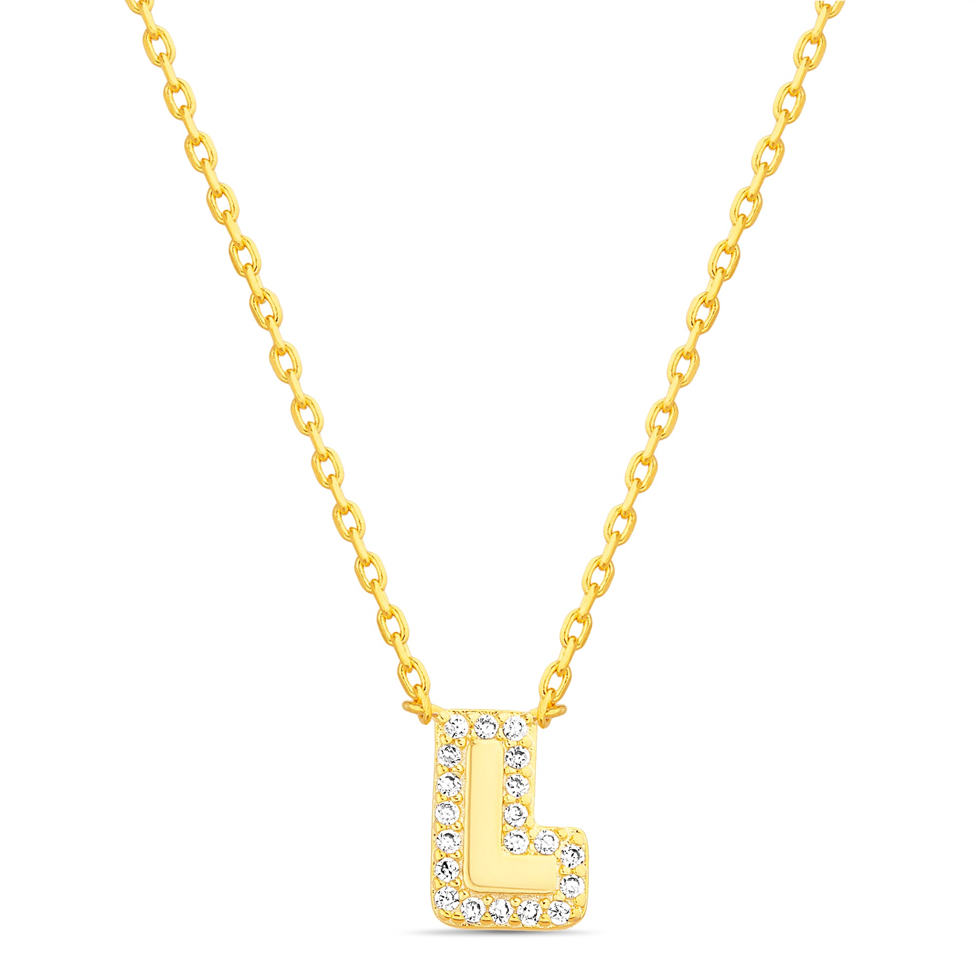 Gold Initial Necklace with CZ Halo
